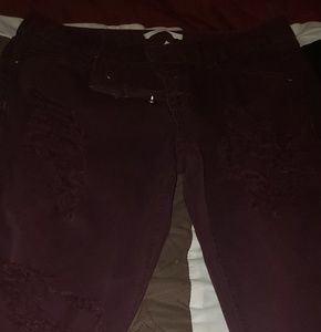 Burgundy distressed jeans